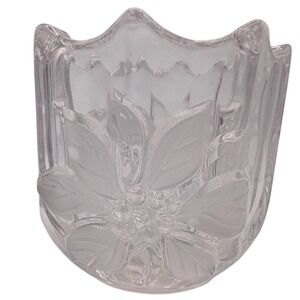 Vintage Mikasa Votive Candle Holder Festive Poinsettia Crystal Cut Glass Holiday